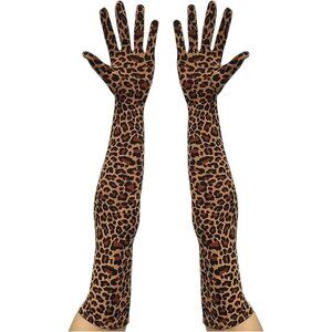 Women's Classic Satin Leopard Above Elbow Gloves Stretchy Soft Cosplay Costume